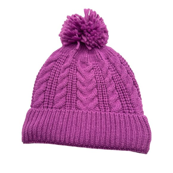 Pink Pom Pom Knit Cap Beanie Hat Warm Cable Knit Pattern Stretch PinkCore Barbie - Picture 2 of 6